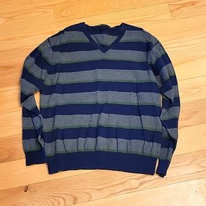 French Connection XL Striped V Neck Knit Sweater